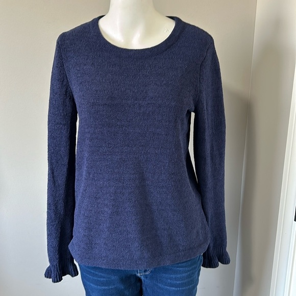 Lilly Pulitzer Calloway Chenille Ruffle Sleeve Sweater Crewneck Navy Sz S - Picture 3 of 11